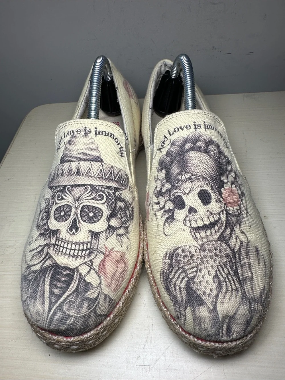 Goby forever love Skull Floral Canvas Slip-On cream Espadrilles